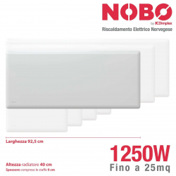 Radiatore elettrico norvegese NOBO 1250W per ambienti fino a 25 m² (include termostato NCU-2Te)