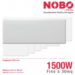 Radiatore elettrico norvegese NOBO 1500W per ambienti fino a 30 m² (include termostato NCU-2Te)